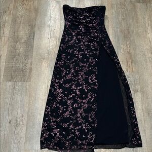 Elegant Black and Pink Floral Gown
